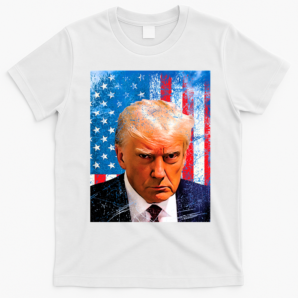 Trump Mug Shot Patriotic Jumbo Size T-Shirt - White