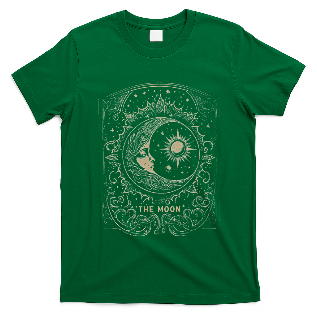 The Moon Tarot Card Goth Emo Occult Graphic Women T-Shirt - Irish Green
