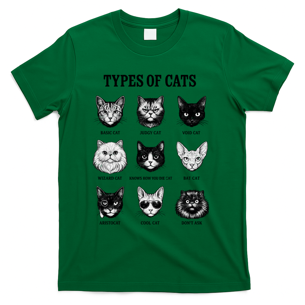 Types Of Cats T-Shirt - Green