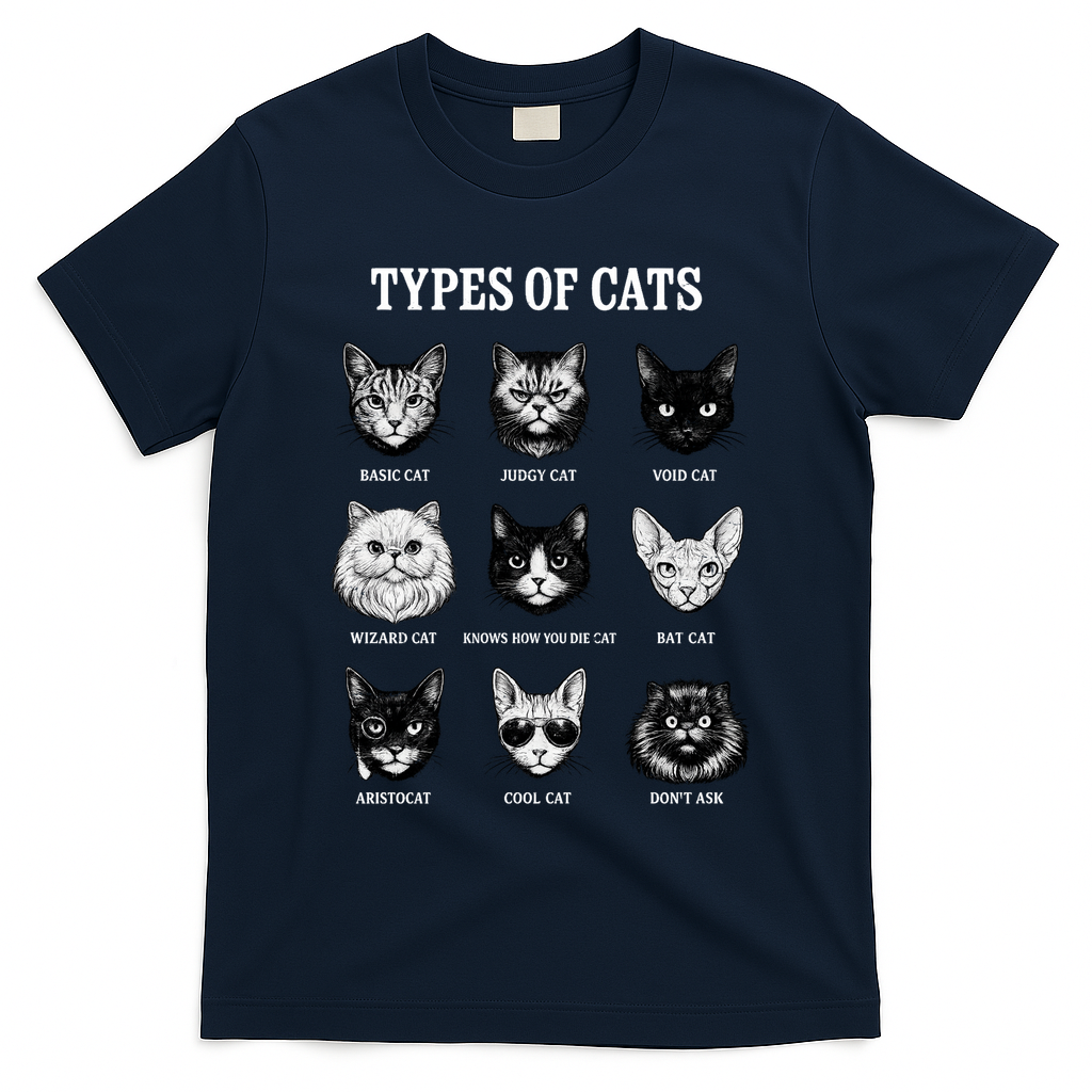 Types Of Cats T-Shirt - Navy