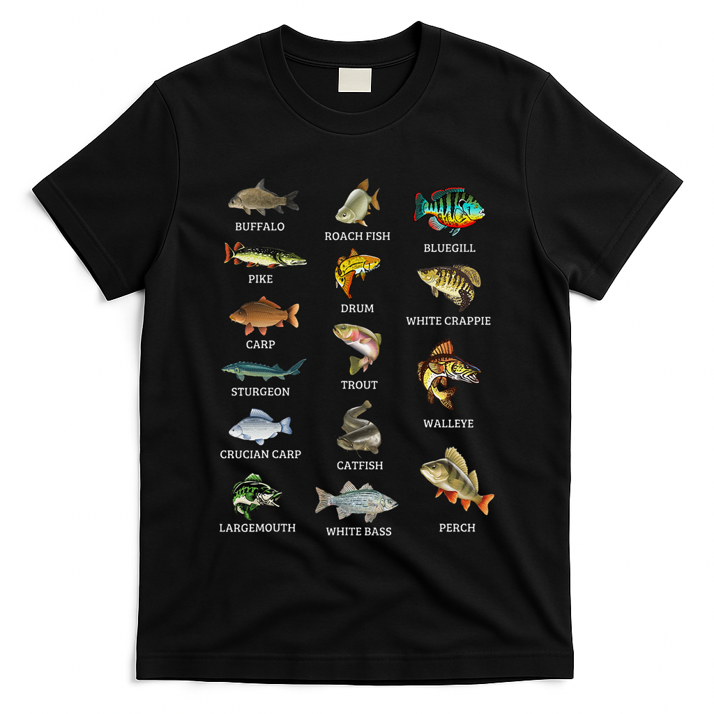 Types Of Freshwater Fish Species Fishing Fisherman Anglers T-Shirt