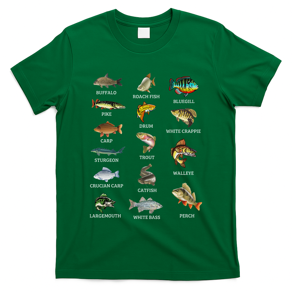 Types Of Freshwater Fish Species Fishing Fisherman Anglers T-Shirt