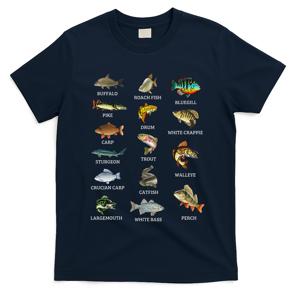 Types Of Freshwater Fish Species Fishing Fisherman Anglers T-Shirt