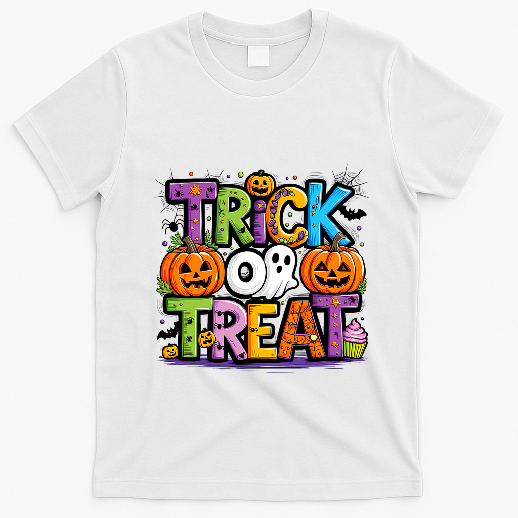 Trick Or Treat Halloween Cool Logo T-Shirt - White