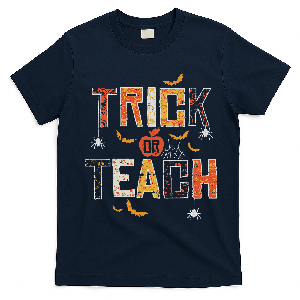 Trick Or Teach Retro Halloween Teacher Women Costume T-Shirt - Navy Blue