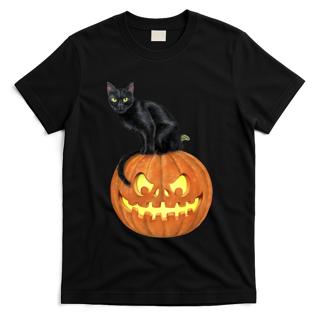 Black Cat Jack O' Lantern Pumpkin T-Shirt