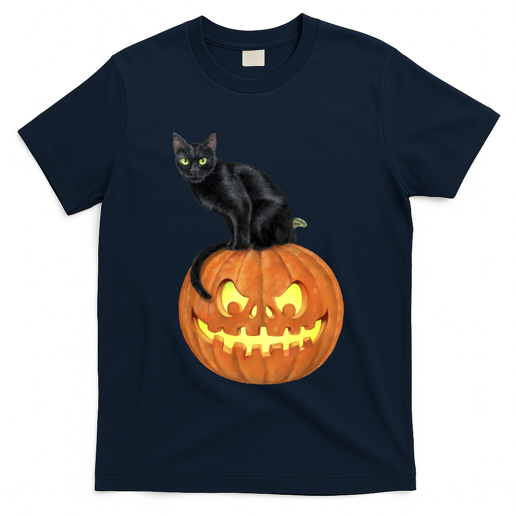 Black Cat Jack O' Lantern Pumpkin T-Shirt