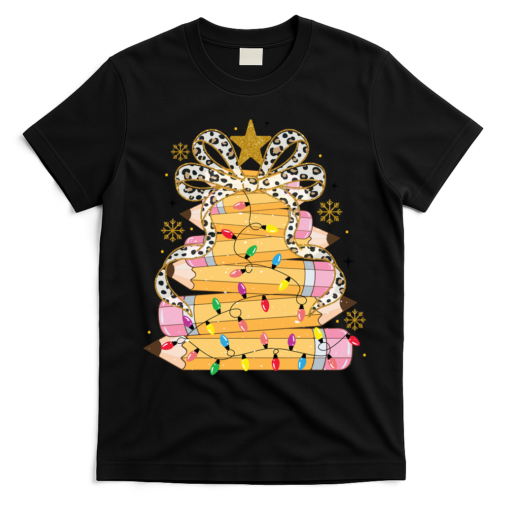 Teacher Pencil Christmas Tree T-Shirt - Black