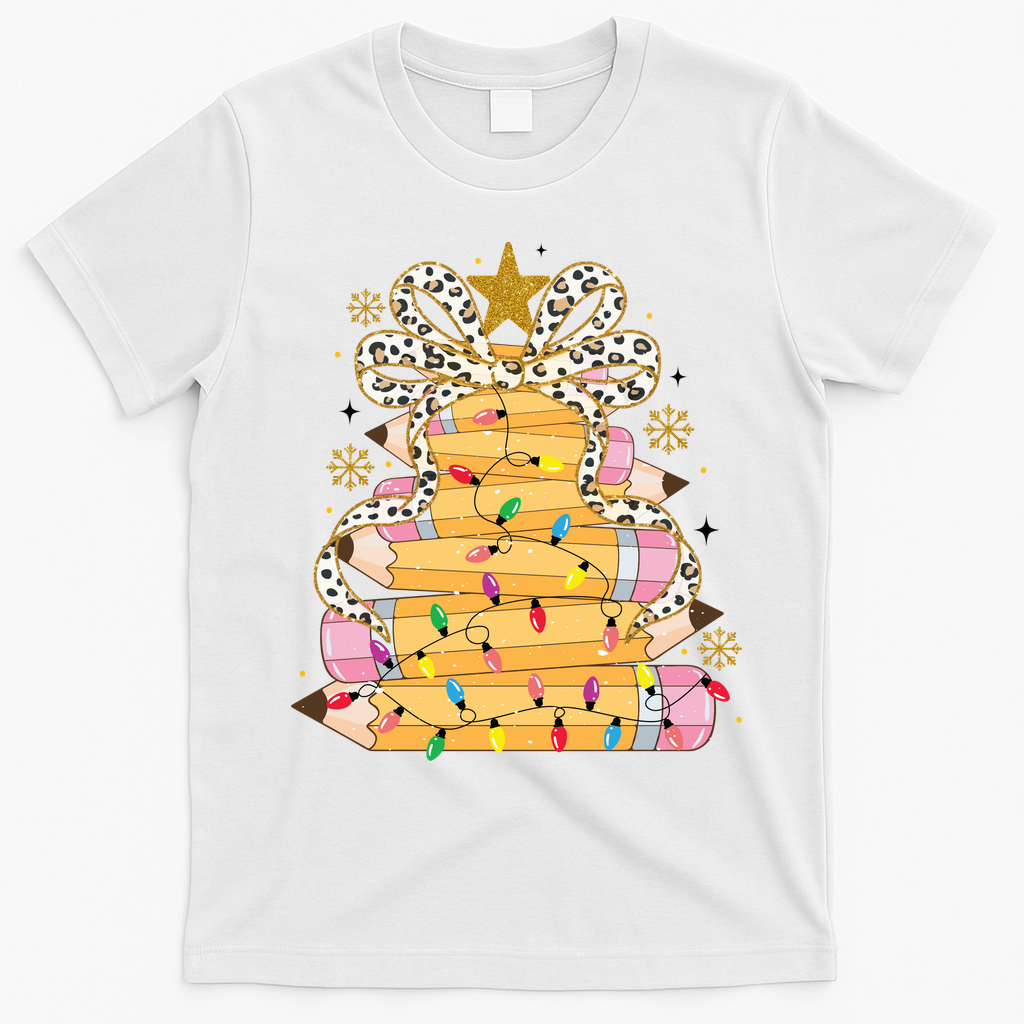 Teacher Pencil Christmas Tree T-Shirt - White