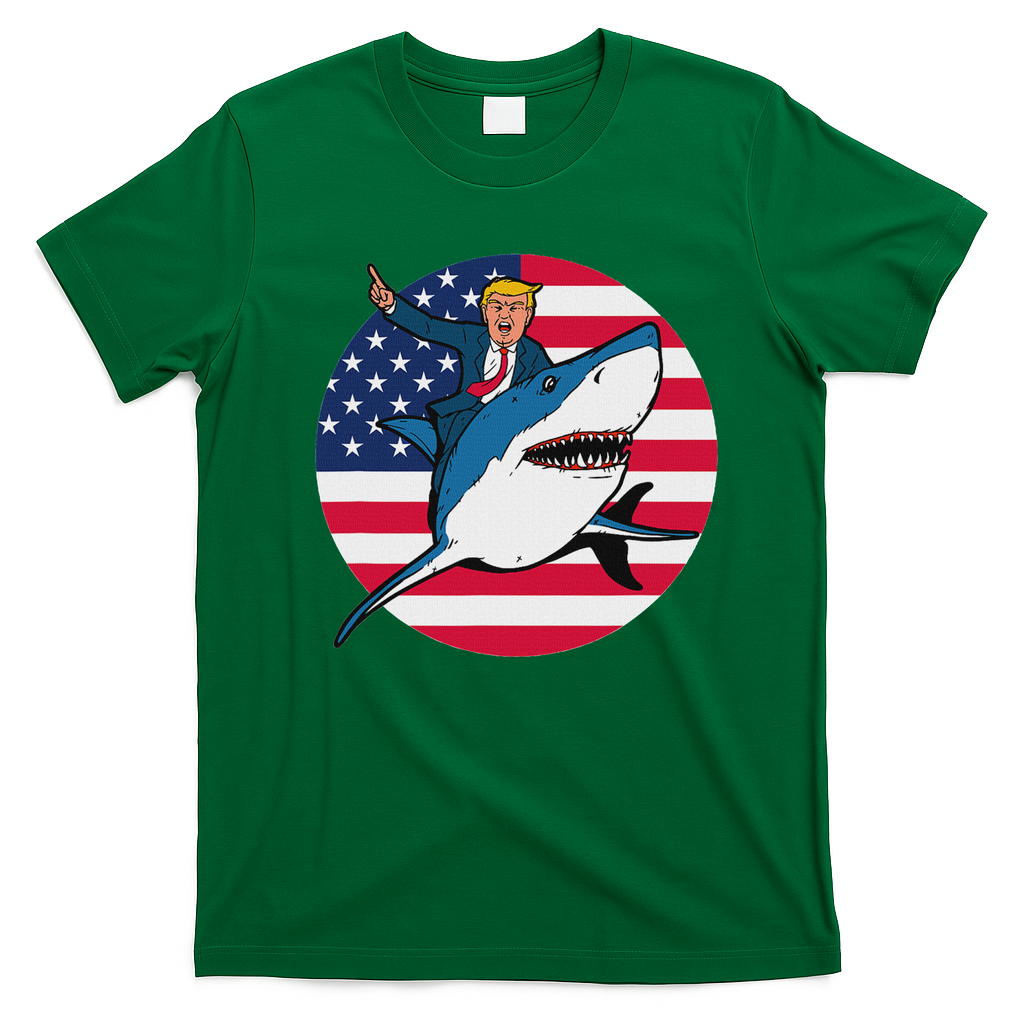 Trump President For Women Gifts Girl Men Kids Riding Shark T-Shirt - Irish Green