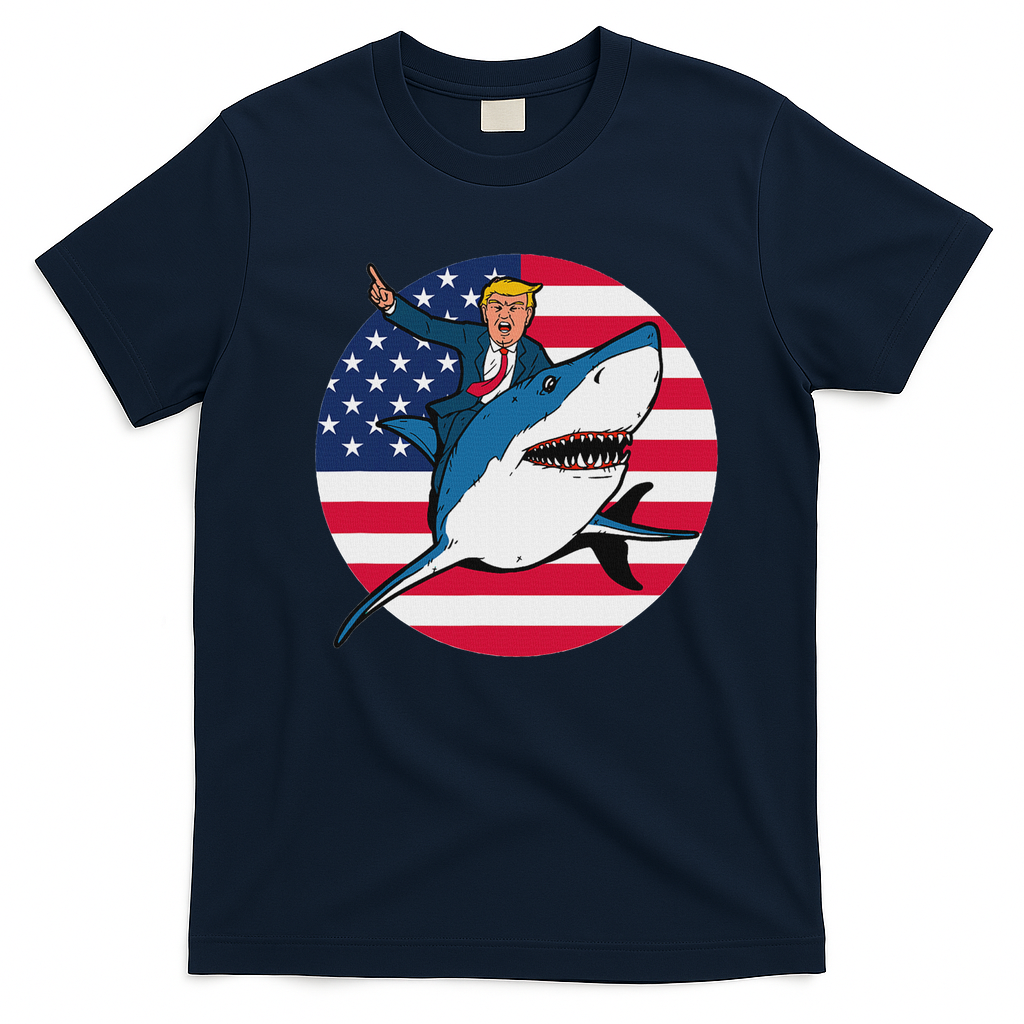 Trump President For Women Gifts Girl Men Kids Riding Shark T-Shirt - Navy Blue
