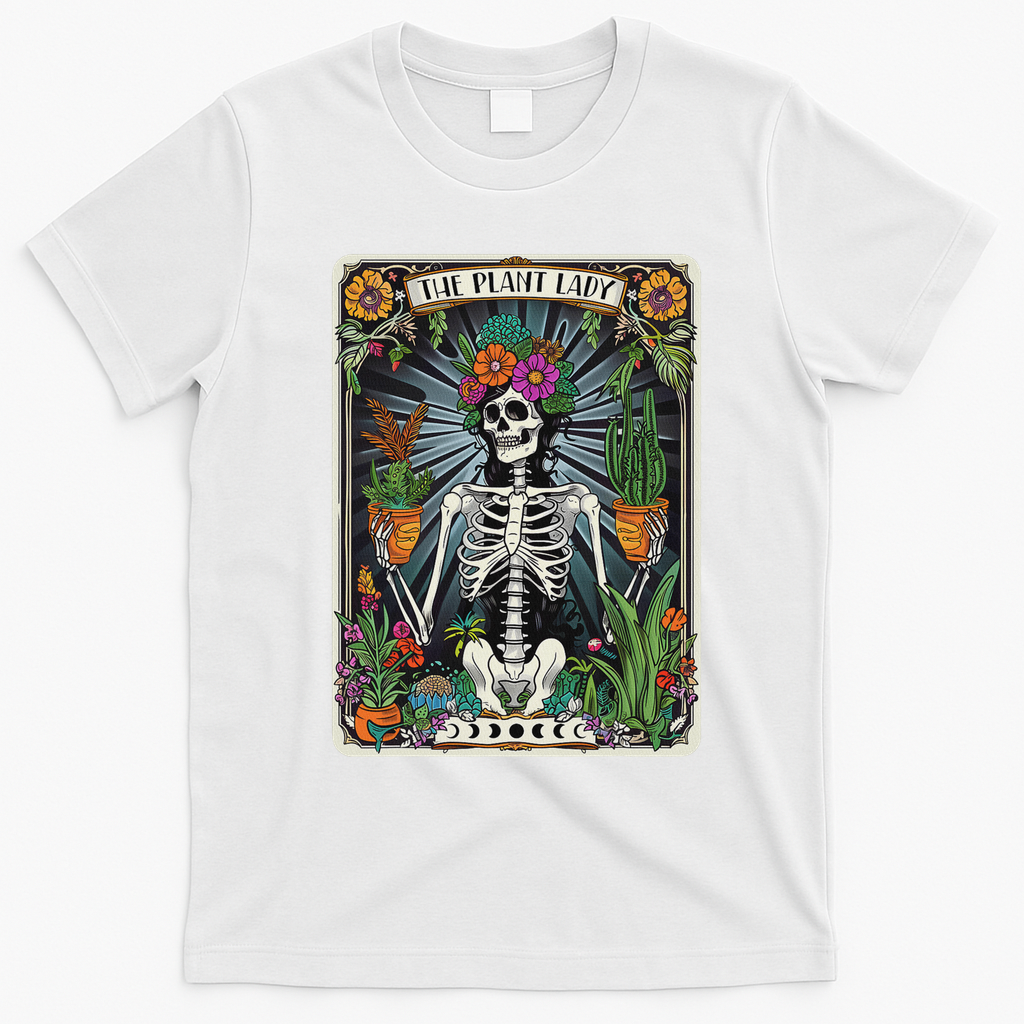 The Plant Lady Funny Mystic Skeleton Tarot Cards Plant Lover T-Shirt - White