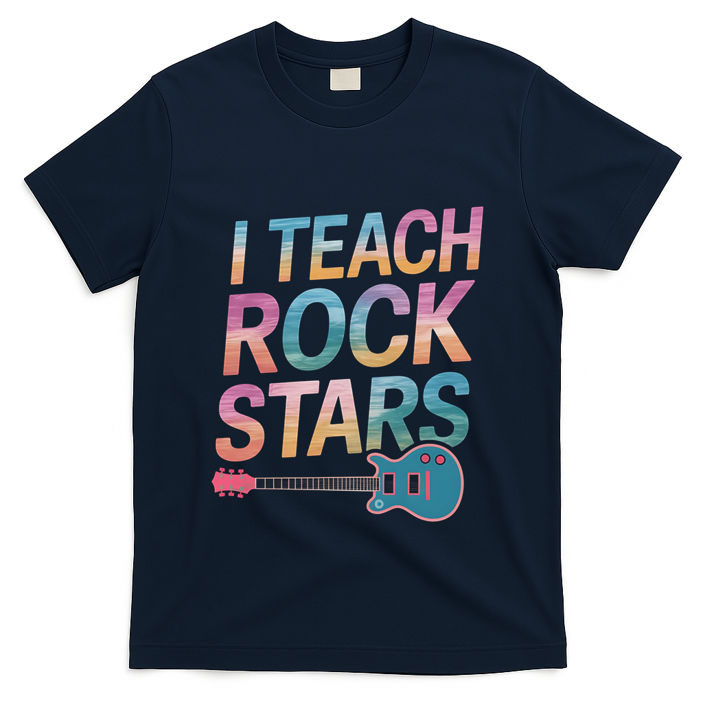 Teacher Rock Star Funny Back To School Guitar Teacher Gift Great Gift T-Shirt - Navy