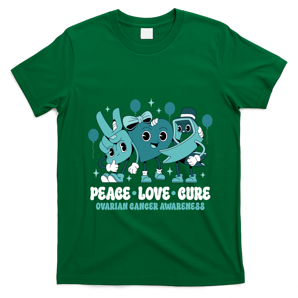 Teal Ribbon Survivor Groovy Ovarian Cancer Awareness Gift T-Shirt - Irish Green