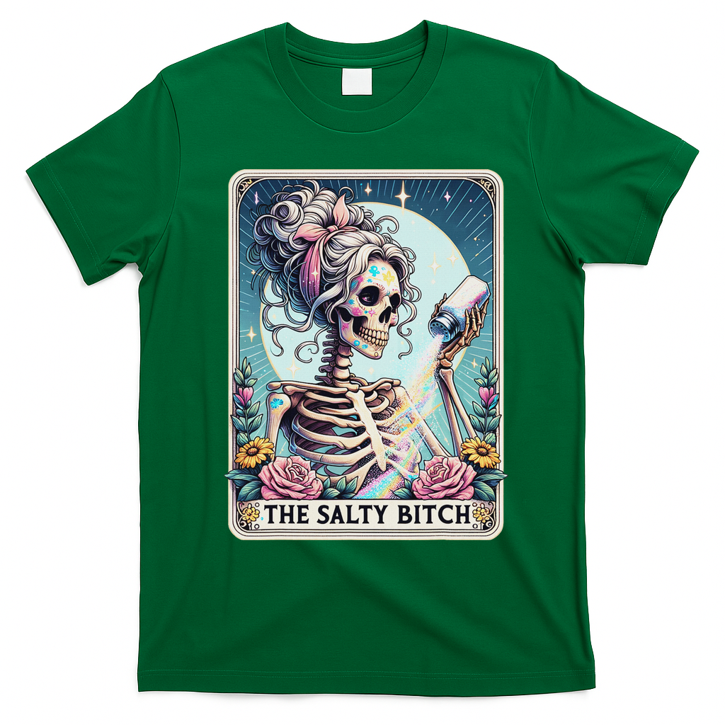 The Salty Bitch Tarot Card Skeleton T-Shirt - Irish Green