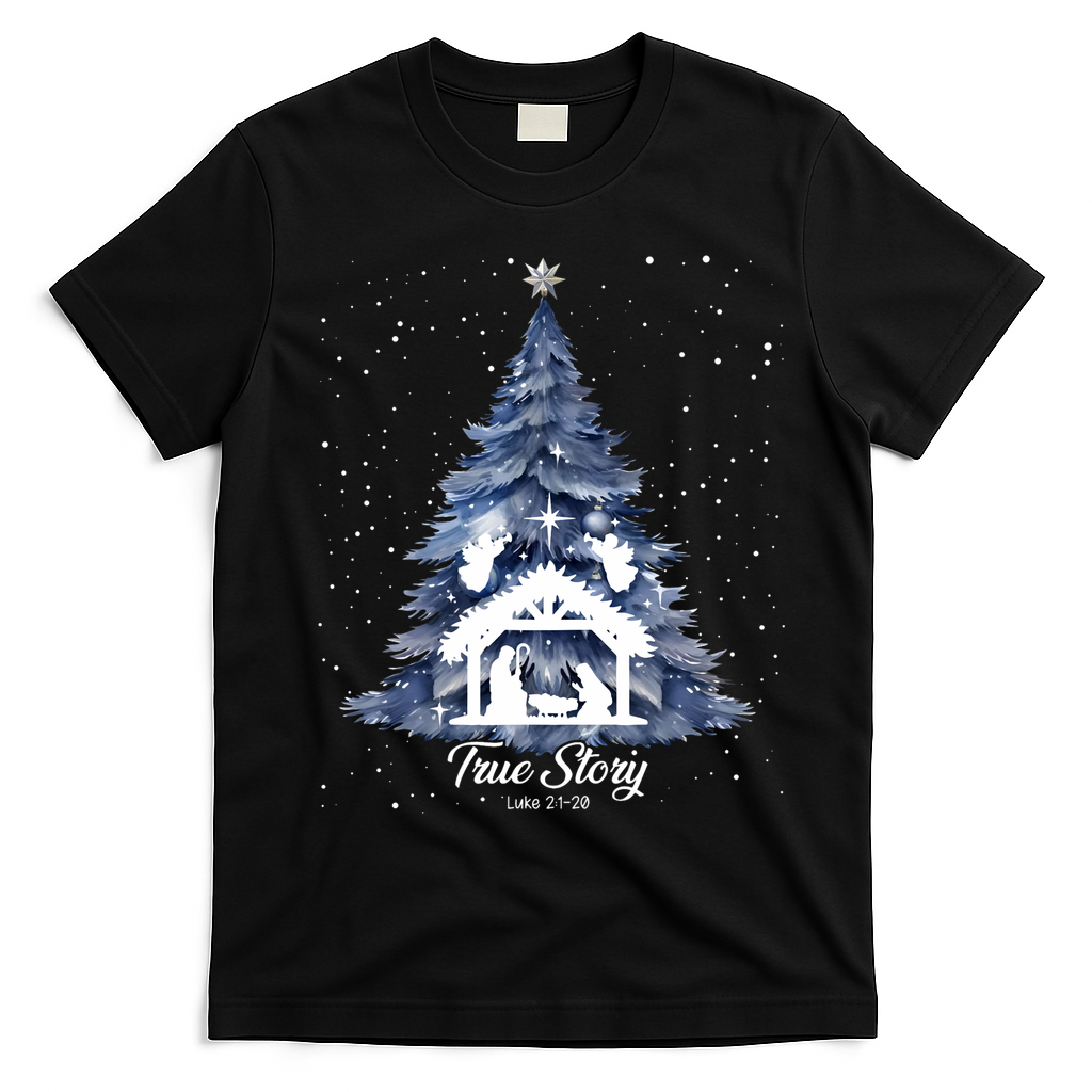 True Story Christmas Jesus Xmas Christian Nativity Sence T-Shirt - Black