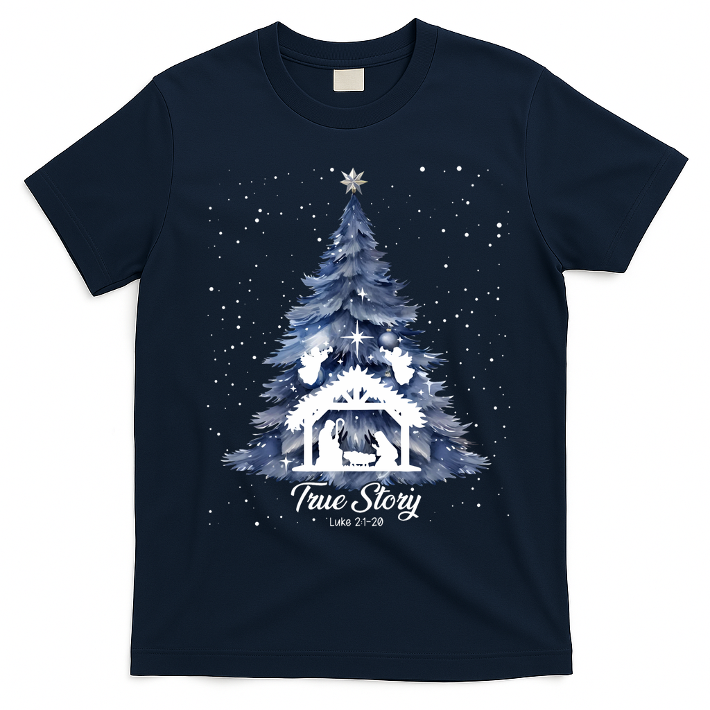 True Story Christmas Jesus Xmas Christian Nativity Sence T-Shirt - Navy Blue