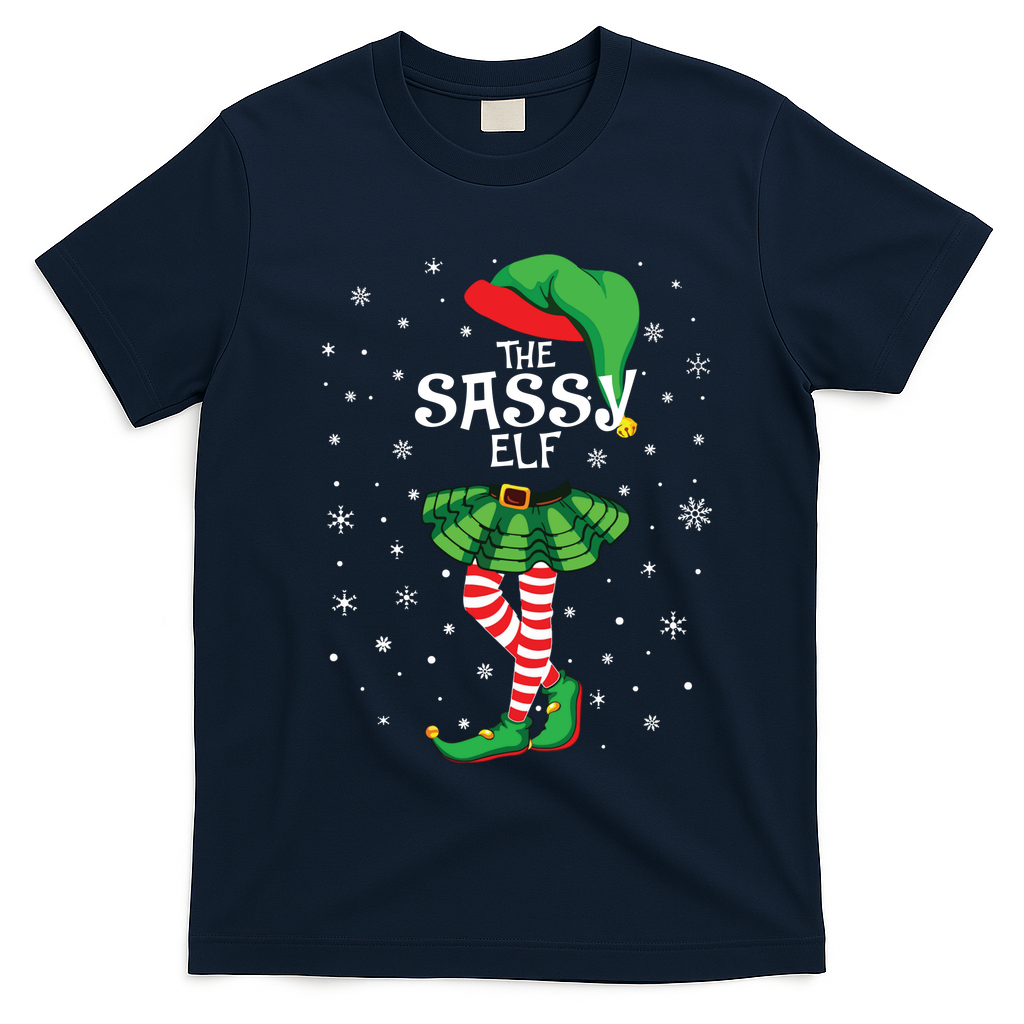 The Sassy Elf Funny Christmas T-Shirt - Navy Blue