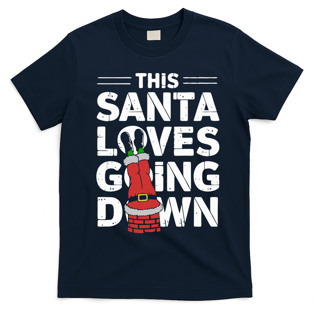 This Santa Loves Going Down T-Shirt - Navy Blue