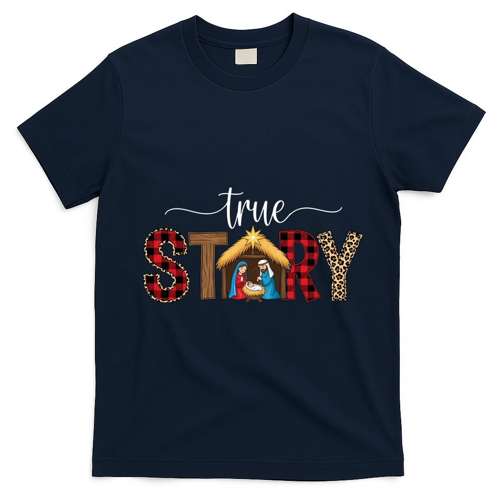 True Story Nativity Christmas Jesus Catholic Christian T-Shirt - Navy Blue