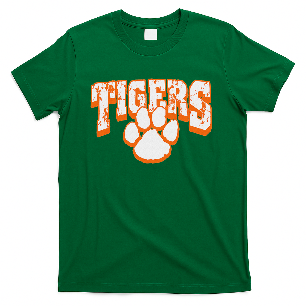 Tigers School Spirit Mascot Back To School Orange T-Shirt - Green