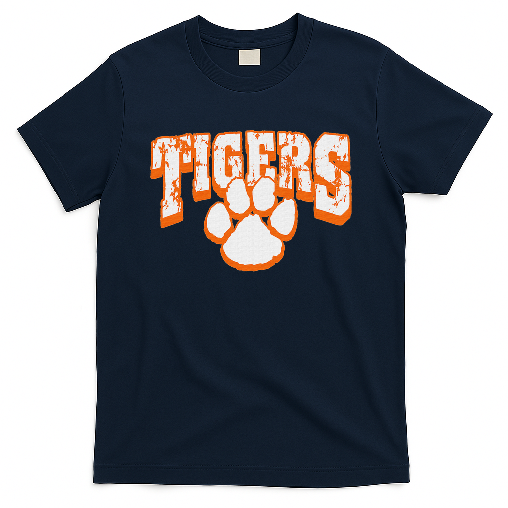 Tigers School Spirit Mascot Back To School Orange T-Shirt - Navy