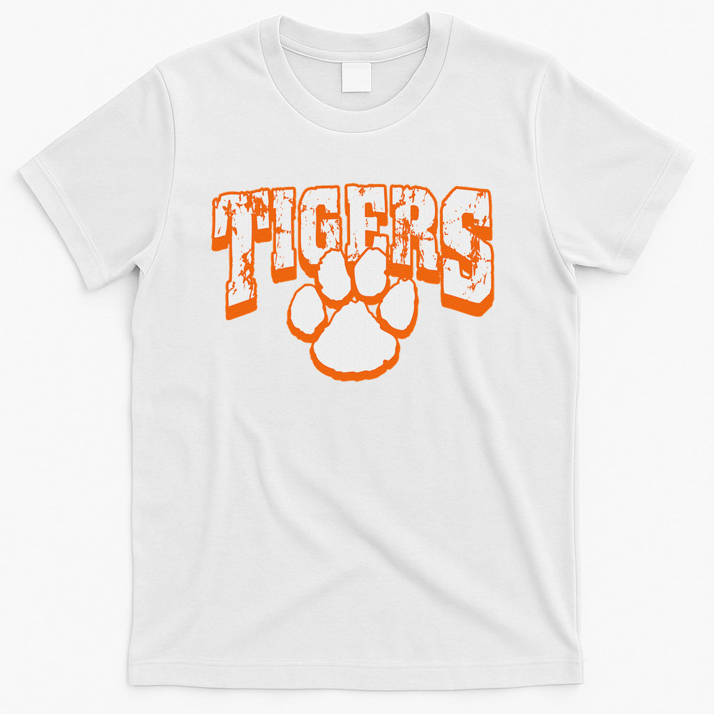 Tigers School Spirit Mascot Back To School Orange T-Shirt - White