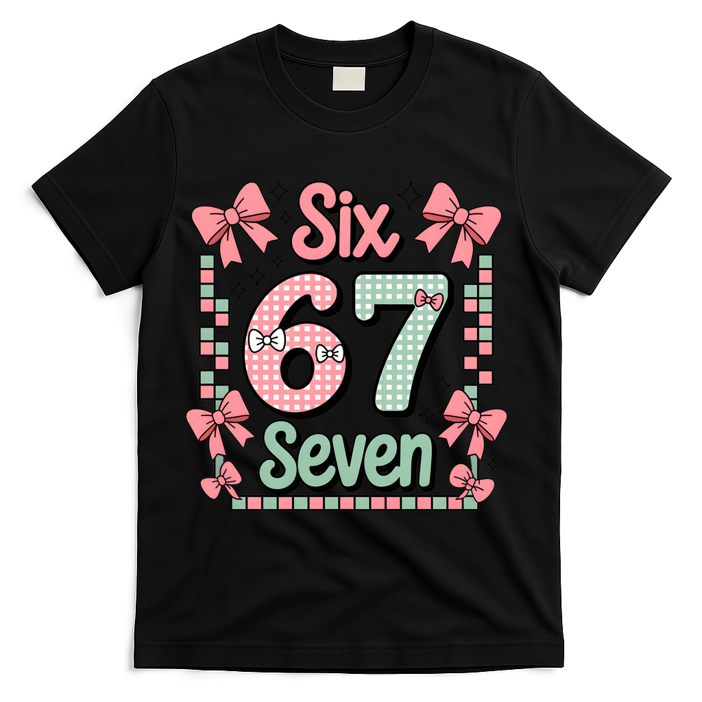 Trendy Six Seven 67 Meme 6-7 Cute Funny T-Shirt - Black