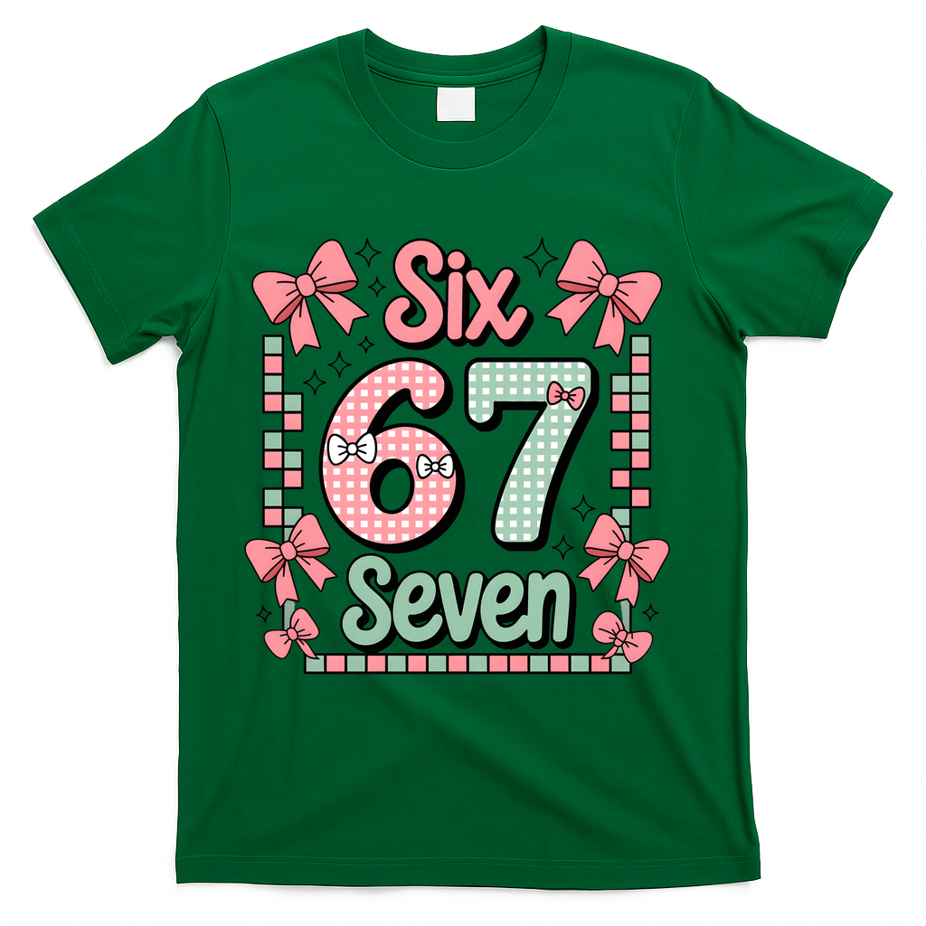 Trendy Six Seven 67 Meme 6-7 Cute Funny T-Shirt - Green