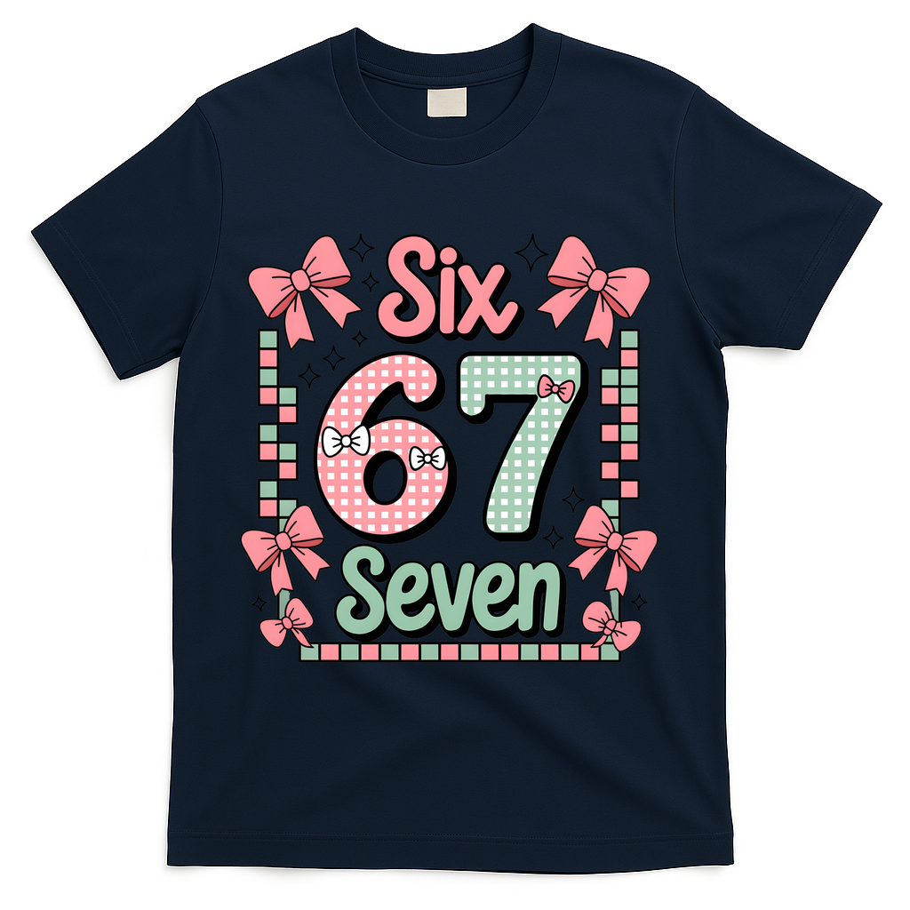 Trendy Six Seven 67 Meme 6-7 Cute Funny T-Shirt - Navy