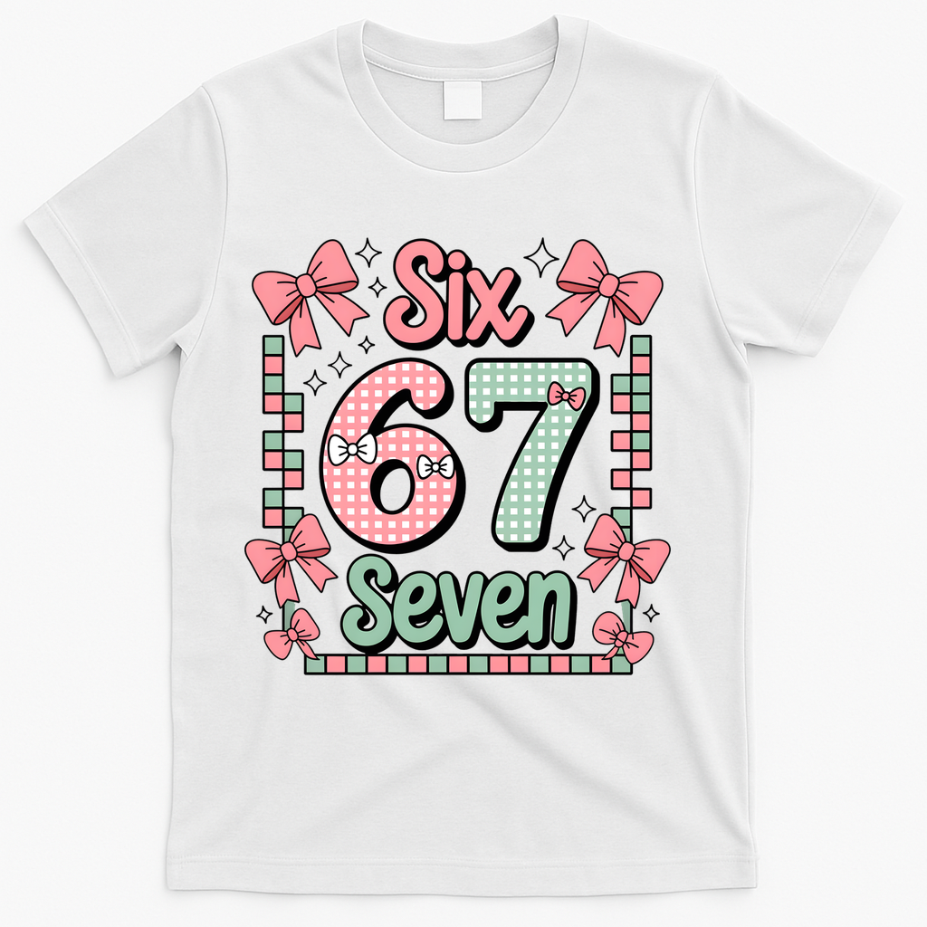 Trendy Six Seven 67 Meme 6-7 Cute Funny T-Shirt - White