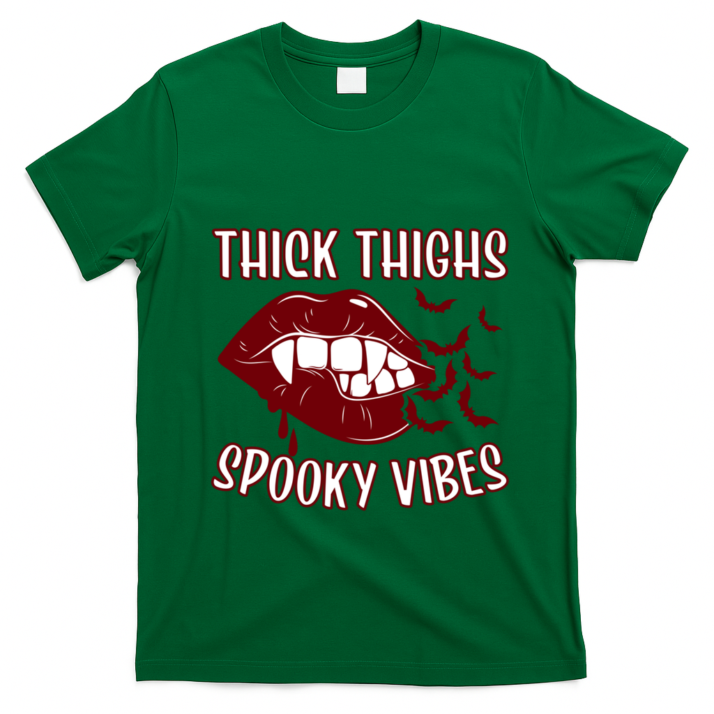 Thick Thighs And Spooky Vibes Vampire Bat Lips Gift T-Shirt - Irish Green
