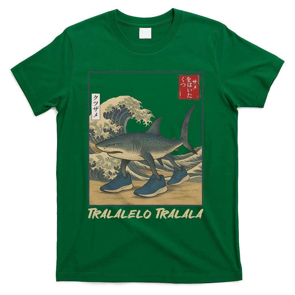 Tralalero Tralala Funny Shark Meme Italian Brainrot Japanese T-Shirt - Green