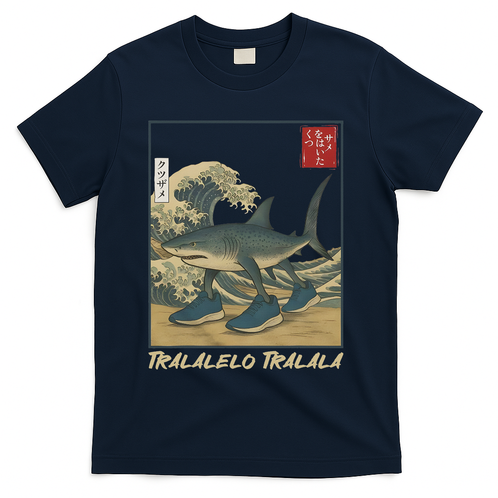 Tralalero Tralala Funny Shark Meme Italian Brainrot Japanese T-Shirt - Navy