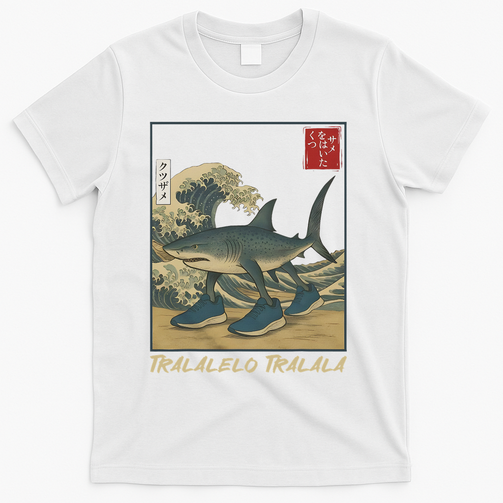 Tralalero Tralala Funny Shark Meme Italian Brainrot Japanese T-Shirt - White