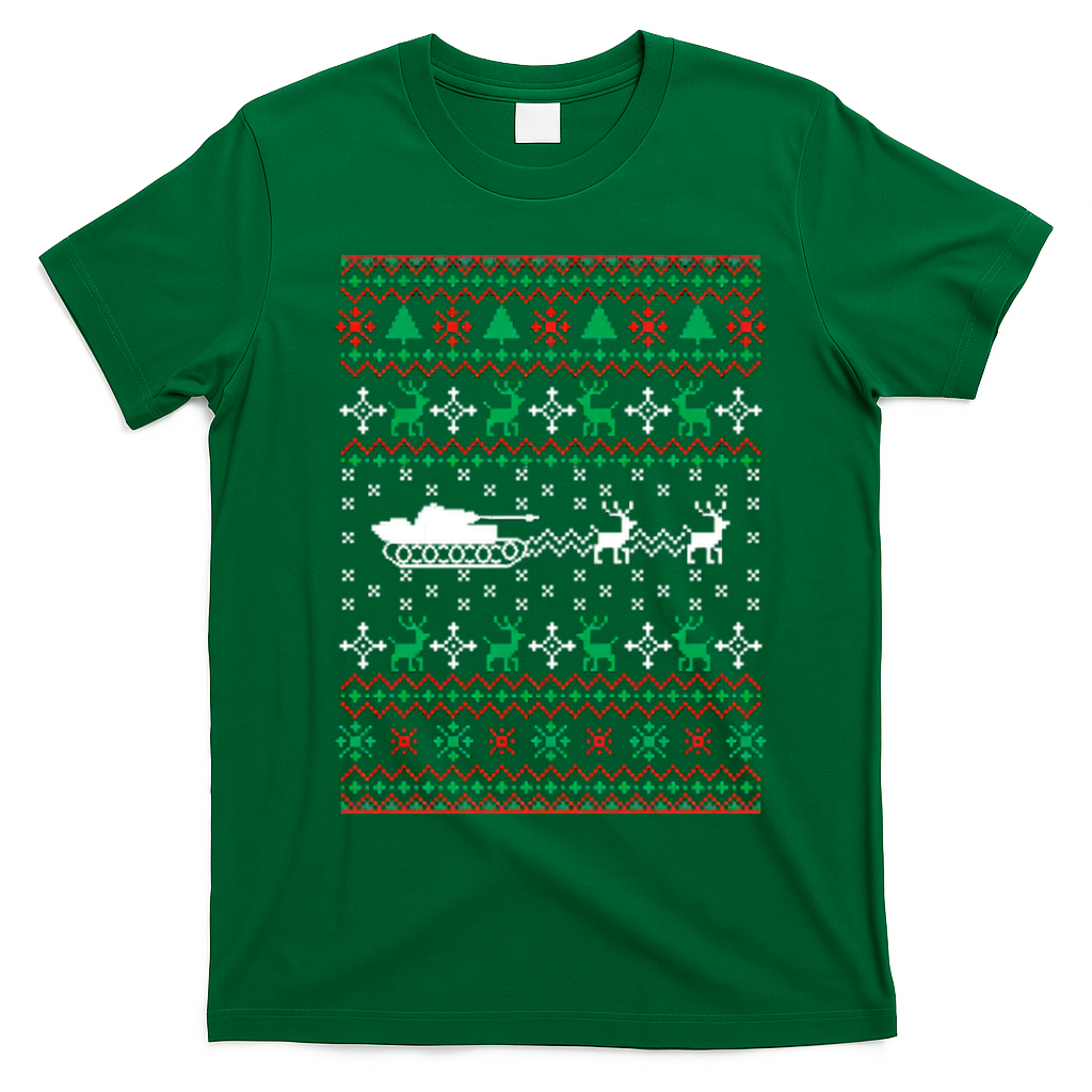 Tank Tanker Panzer Xmas Ugly Christmas T-Shirt - Irish Green