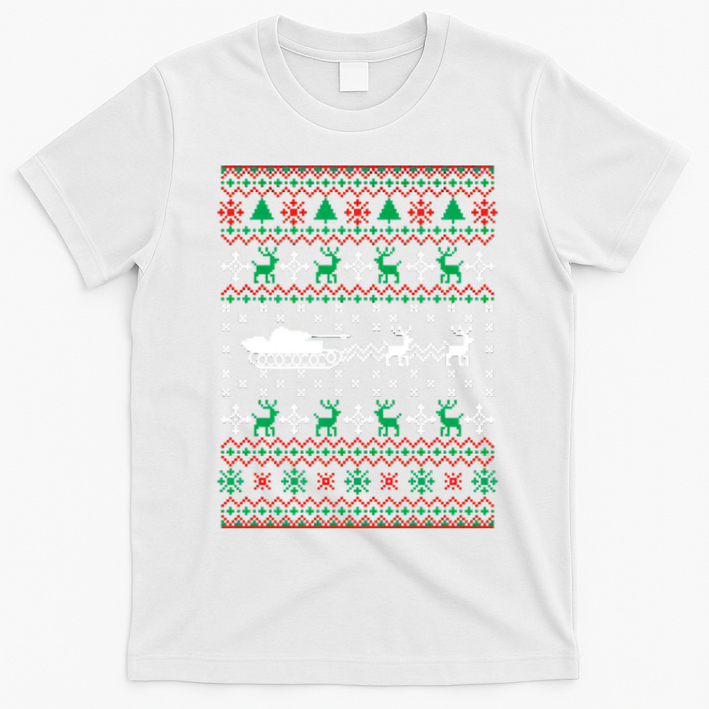 Tank Tanker Panzer Xmas Ugly Christmas T-Shirt - White