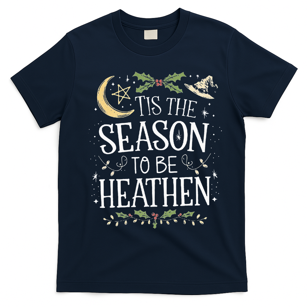 Tis The Season To Be Heathen Pagan Christmas Witch Winter T-Shirt - Navy Blue