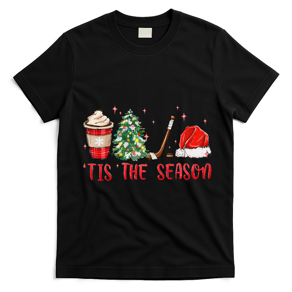 Tis The Season Hockey Christmas Hockey Xmas Tree Ice Hockey T-Shirt - Black