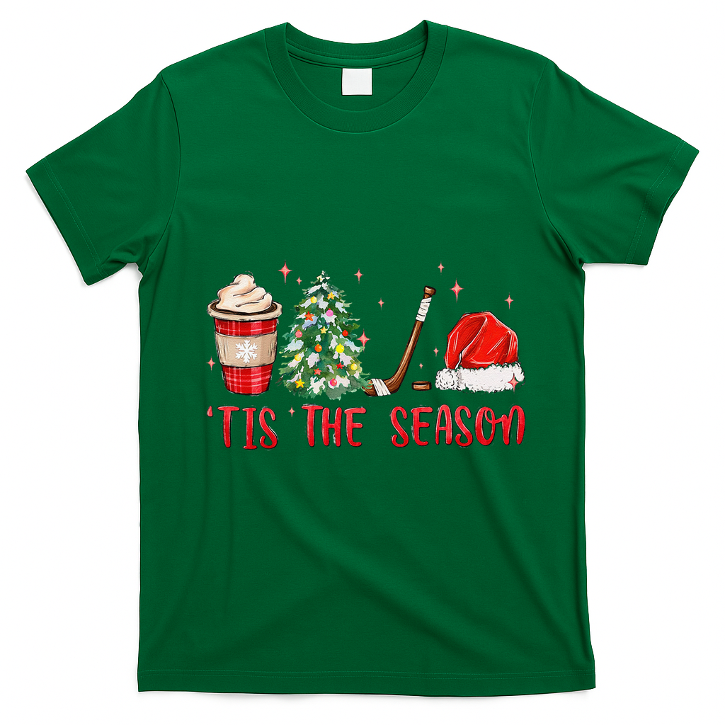 Tis The Season Hockey Christmas Hockey Xmas Tree Ice Hockey T-Shirt - Irish Green