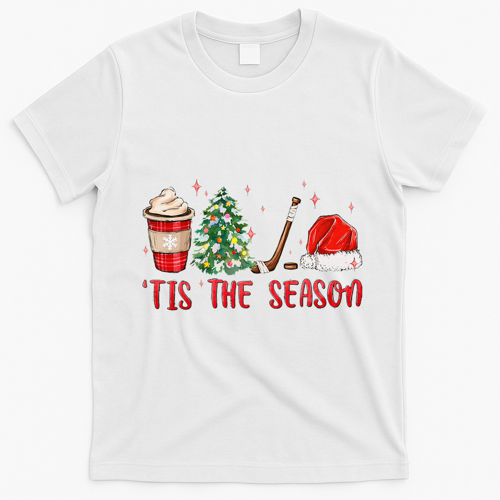 Tis The Season Hockey Christmas Hockey Xmas Tree Ice Hockey T-Shirt - White