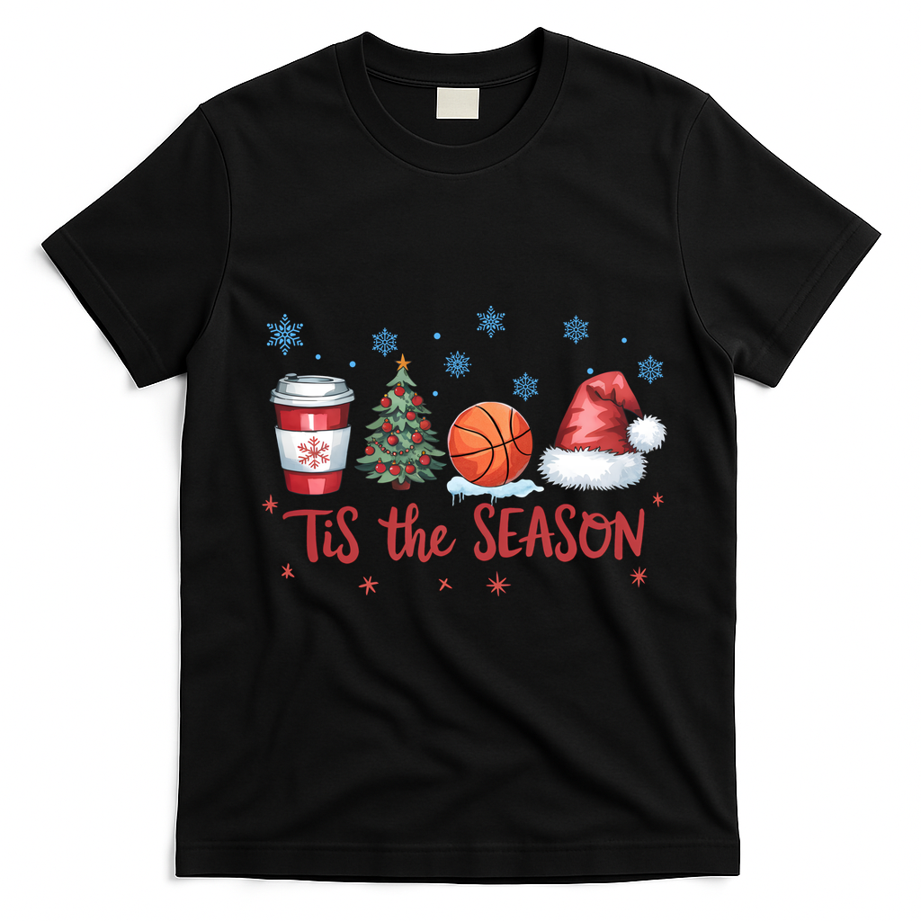 Tis The Season Christmas Xmas Holiday Coffee Baskeball Team T-Shirt - Black