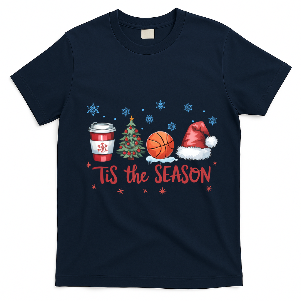 Tis The Season Christmas Xmas Holiday Coffee Baskeball Team T-Shirt - Navy Blue