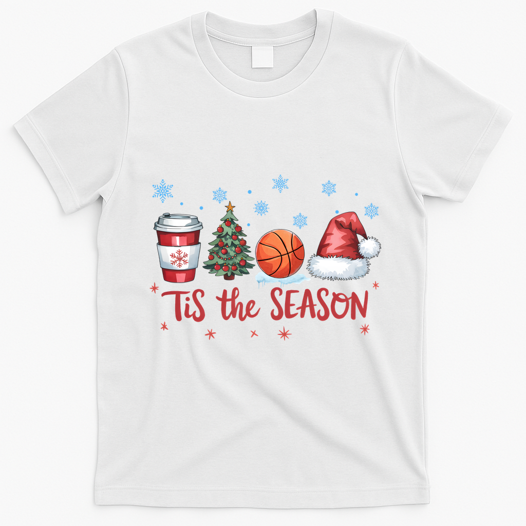 Tis The Season Christmas Xmas Holiday Coffee Baskeball Team T-Shirt - White
