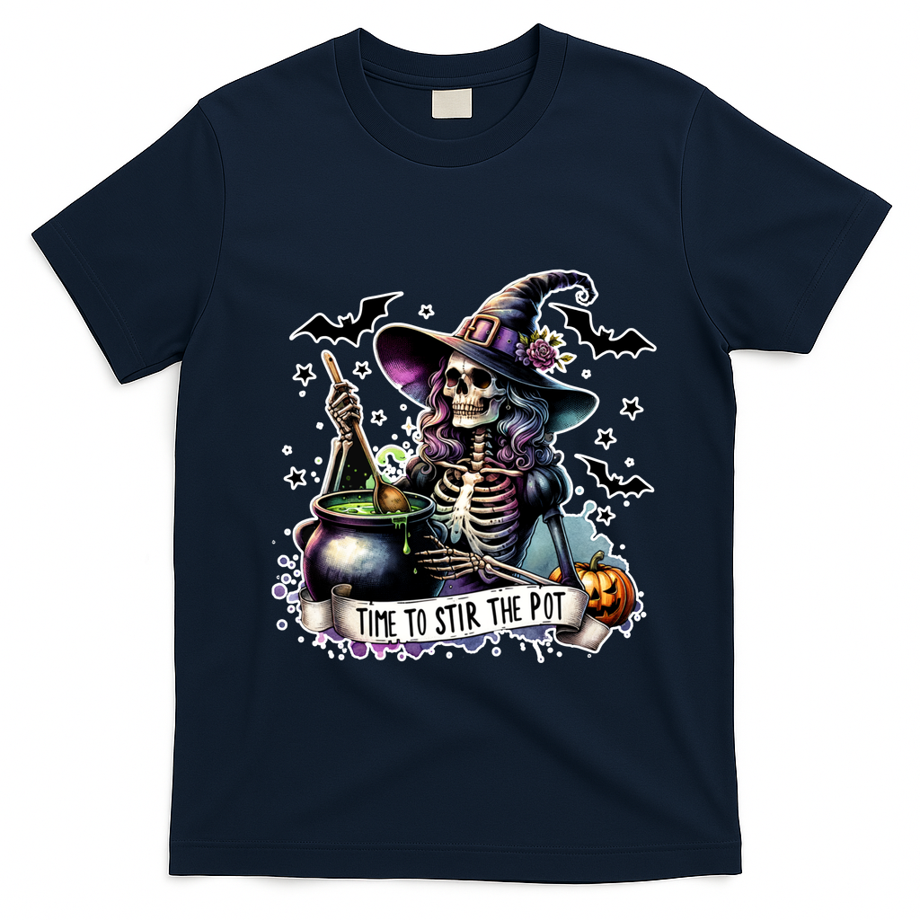 Time To Stir The Pot Witch Halloween T-Shirt - Navy Blue