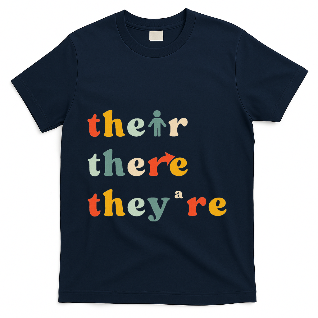 There Their TheyRe English Grammar Teacher Back To School T-Shirt - Navy