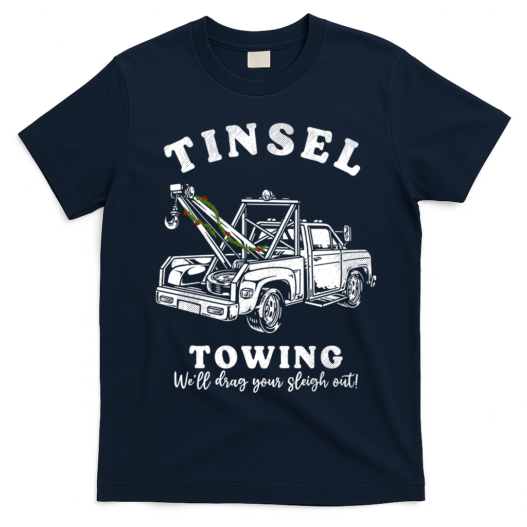 Tinsel Towing We'll Drag The Sleigh Out T-Shirt - Navy Blue