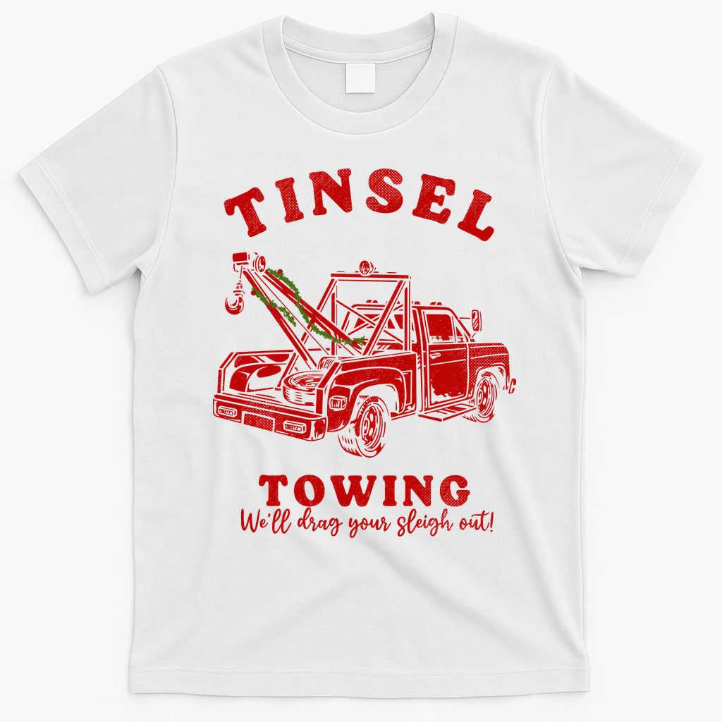 Tinsel Towing We'll Drag The Sleigh Out T-Shirt - White