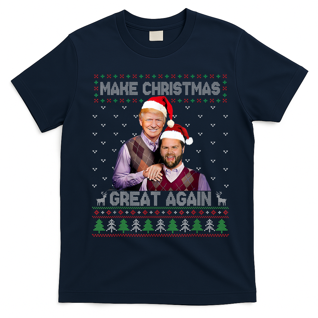 Trump Vance Brothers Make Christmas Great Again Santa T-Shirt - Navy Blue