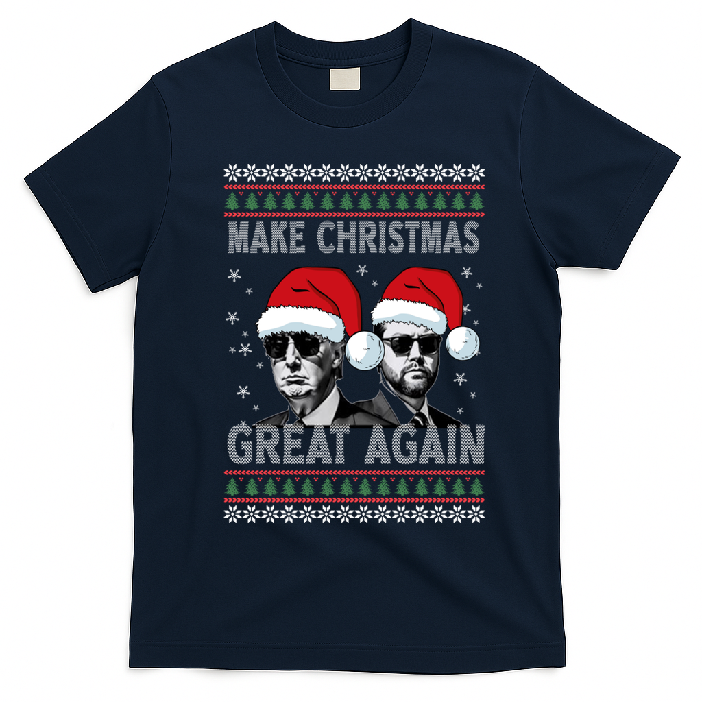 Trump Vance Funny Make Christmas Great Again Ugly Great Gift T-Shirt - Navy Blue